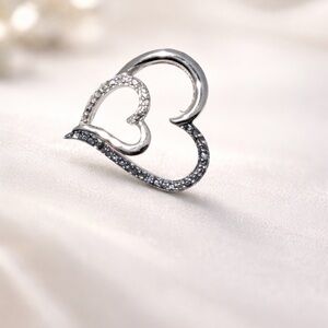 Elegant Silver and Natural Black and White Diamond Heart Pendant